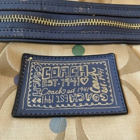 COACH Limited Edition Daisy Dot Print Large Tote Bag Tan Blue Heart EUC - Picture 2 of 7